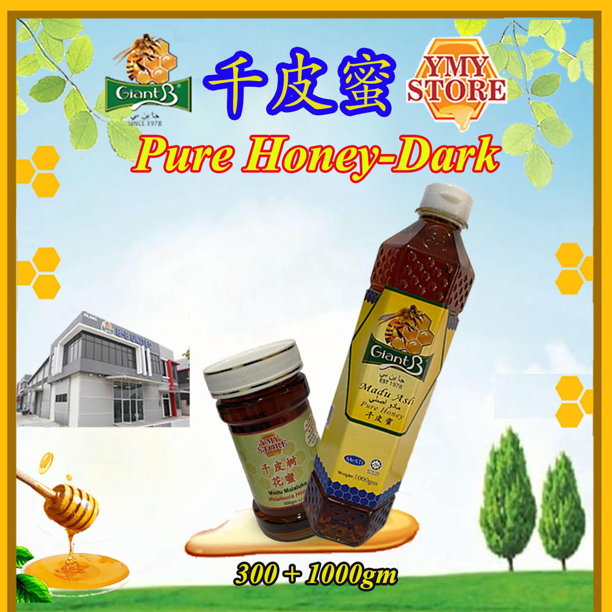 Giant B Pure Pure Honey Golden Light, Dark 杂花蜜 叶心蜜 千皮蜜 蜂蜜糖 Original Madu Asli Semulajadi YMY Store