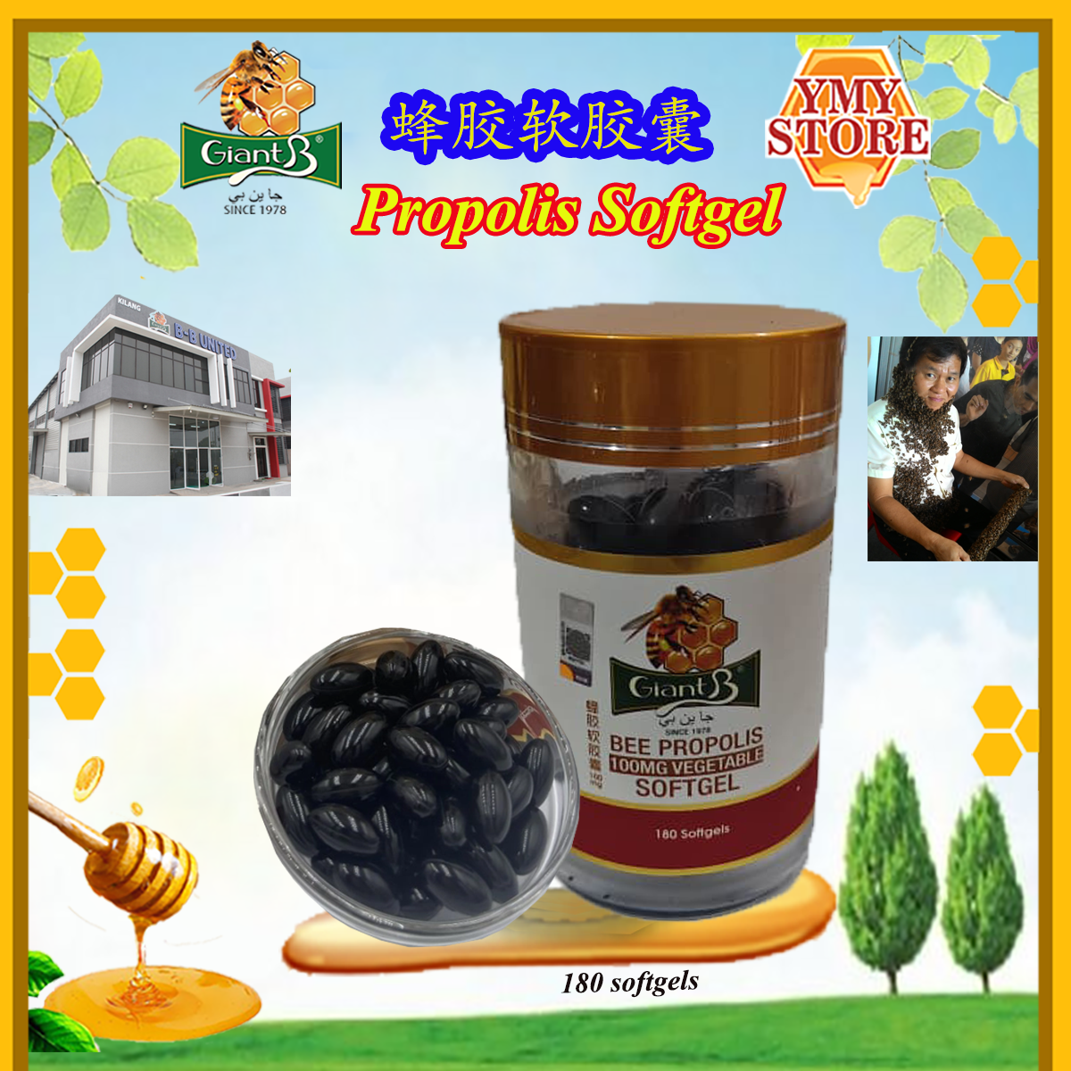 Bee Propolis Capsules Kapsul 100mg Vegetable Propolis Softgels 蜂胶软胶囊 MAL24096201TCYMY Store Giant B